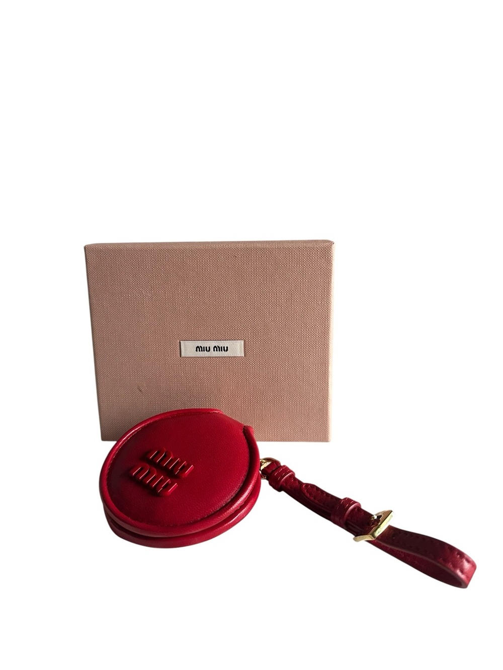 Miu Miu Red Leather Compact Mirror Wristlet Bag Charm w/ Box - Picture 5 of 10